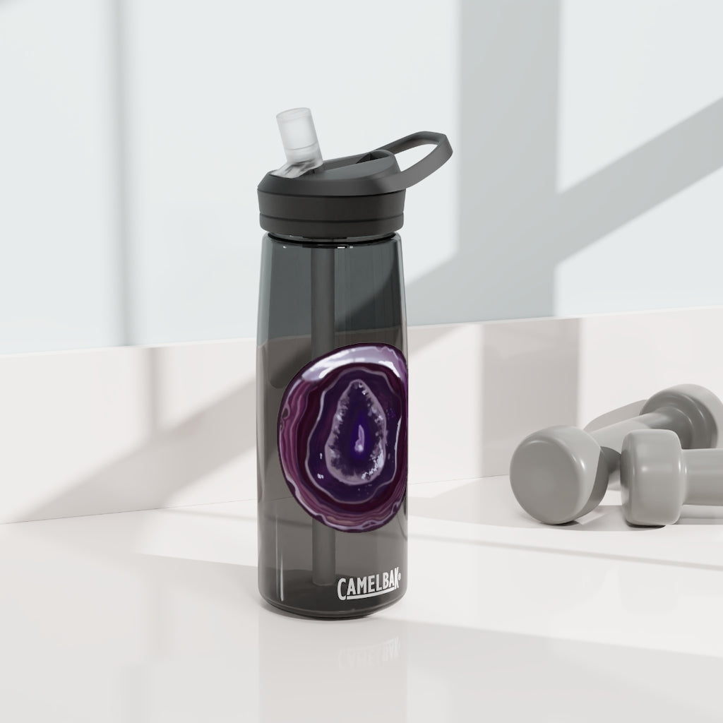 Purple Rock CamelBak Eddy® Water Bottle in 20oz and 25oz sizes, showcasing its durable design and spill-proof valve.