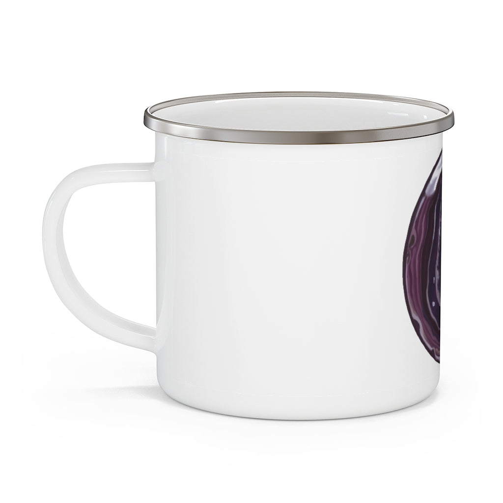 Purple Rock Enamel Camping Mug with a C-handle, showcasing a vibrant purple color and durable enamel finish, perfect for outdoor use.