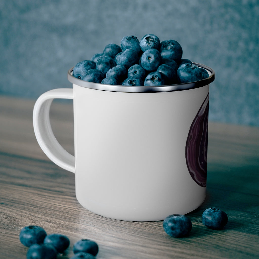 Purple Rock Enamel Camping Mug with a C-handle, showcasing a vibrant purple color and durable enamel finish, perfect for outdoor use.