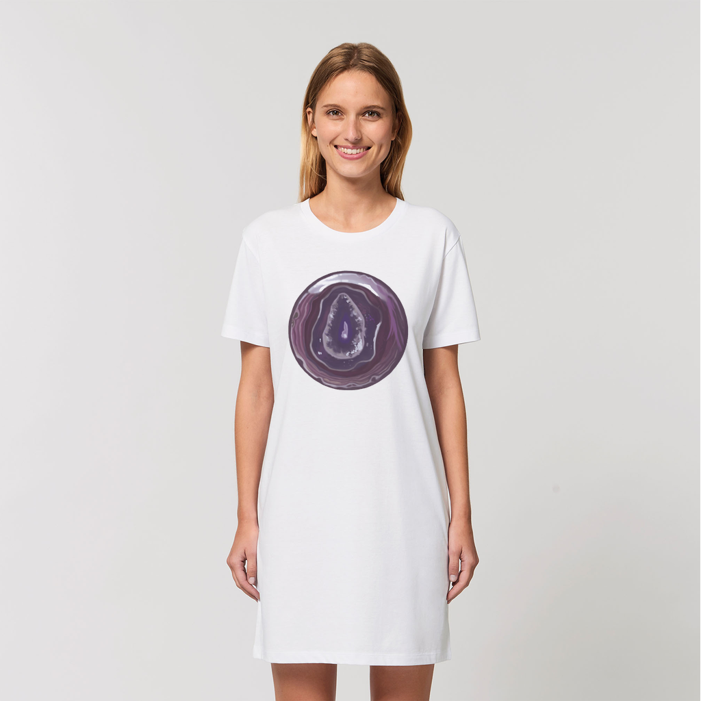 Purple Rock Organic T-Shirt Dress made from 100% organic cotton, featuring a soft-hand feel and stylish design.