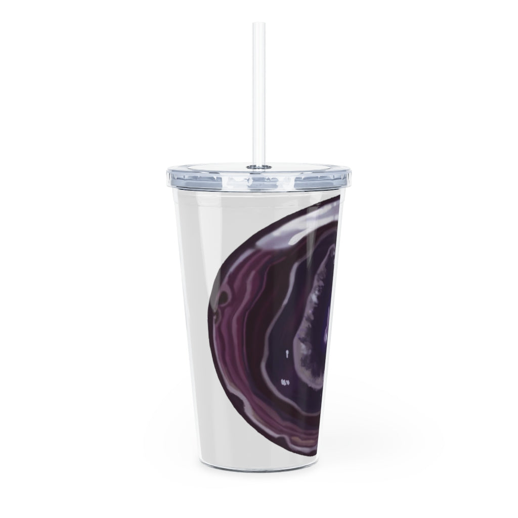 Purple Rock Plastic Tumbler with Straw, featuring a vibrant purple color and a lid with a reusable straw, perfect for drinks.