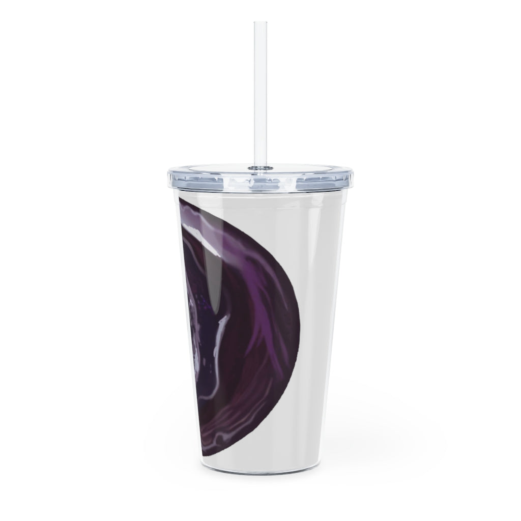 Purple Rock Plastic Tumbler with Straw, featuring a vibrant purple color and a lid with a reusable straw, perfect for drinks.