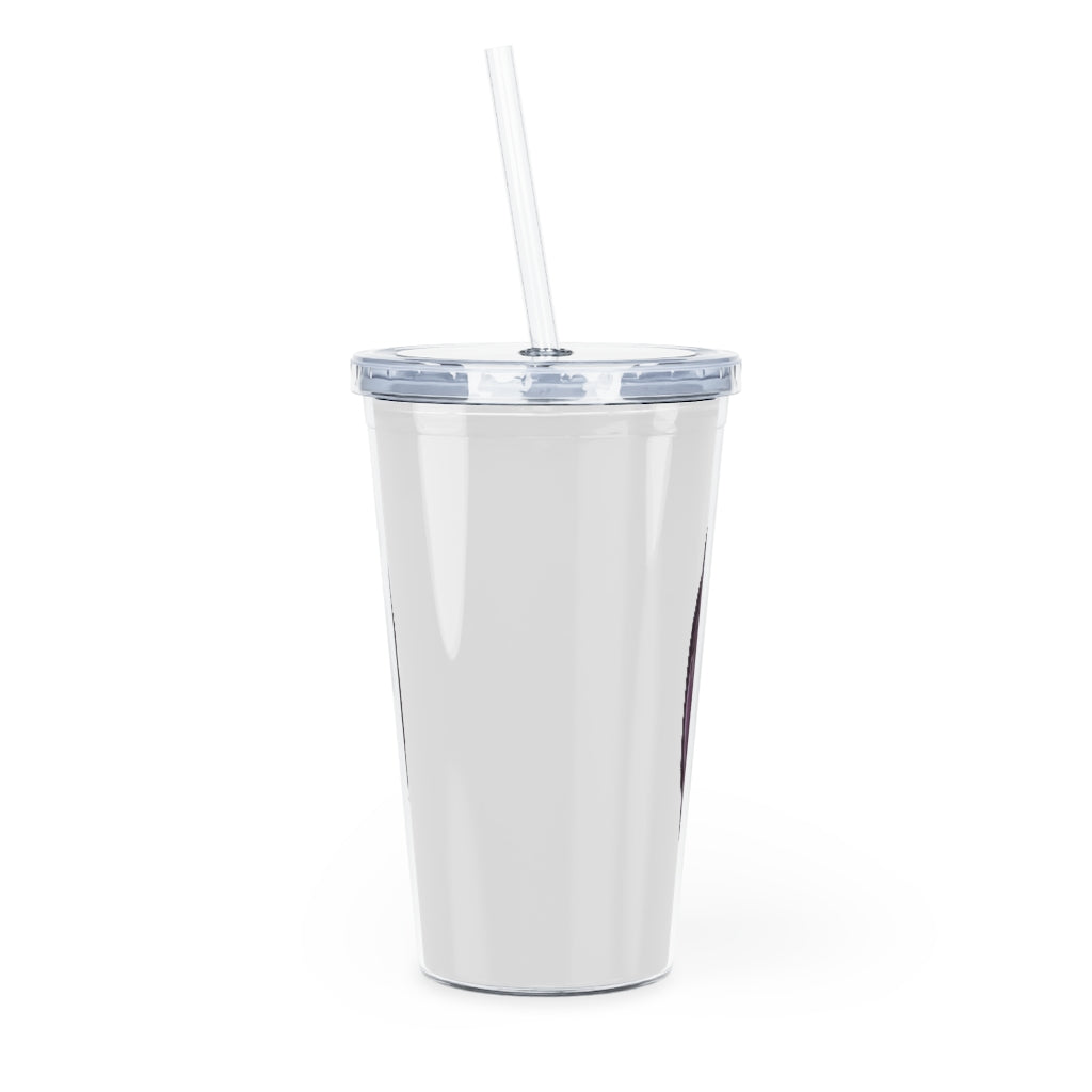 Purple Rock Plastic Tumbler with Straw, featuring a vibrant purple color and a lid with a reusable straw, perfect for drinks.