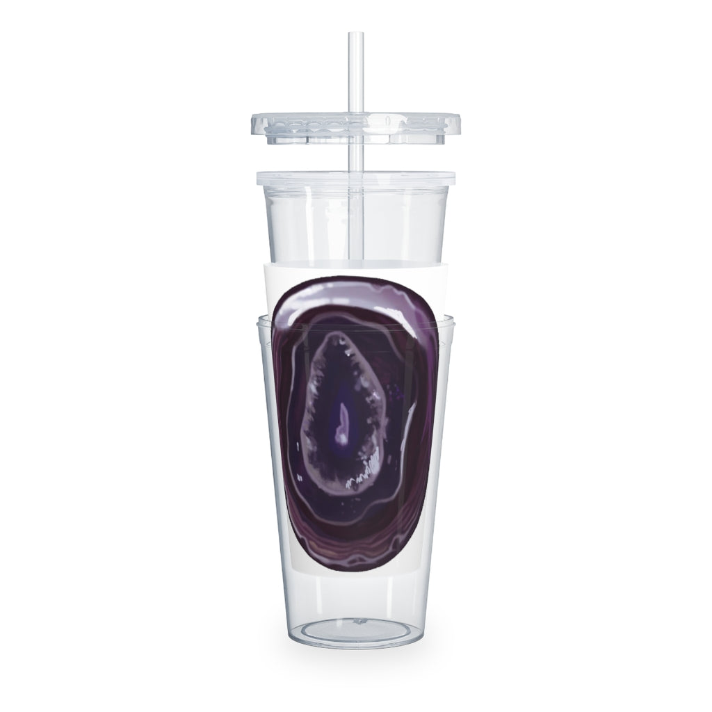 Purple Rock Plastic Tumbler with Straw, featuring a vibrant purple color and a lid with a reusable straw, perfect for drinks.