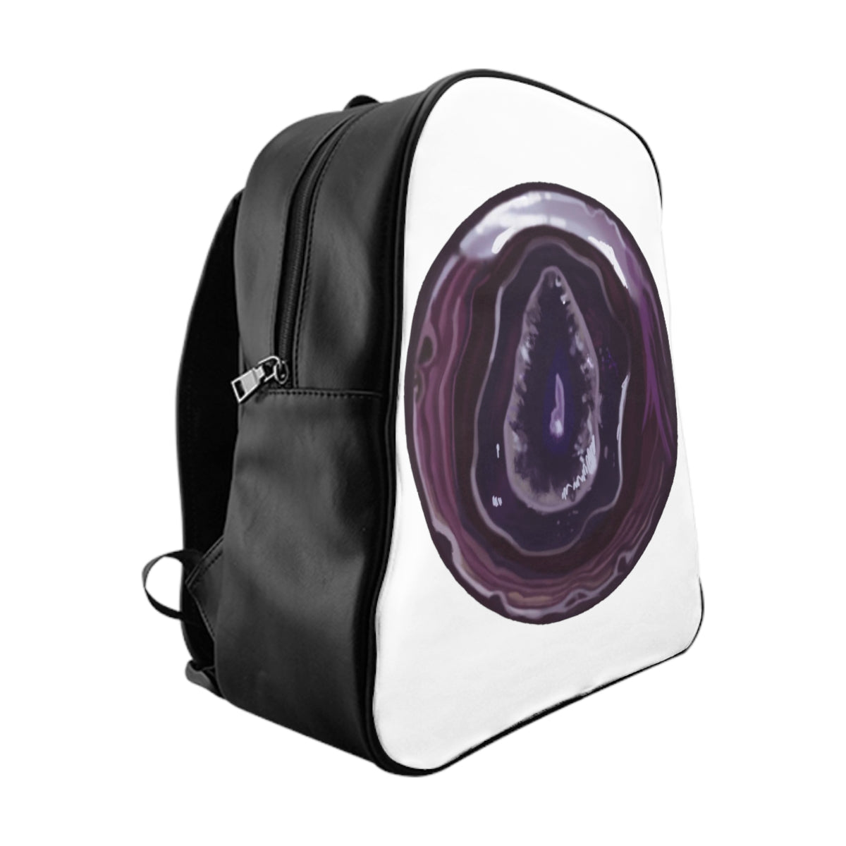 Purple Rock School Backpack featuring a stylish design, padded back, and multiple inside pockets for organization.