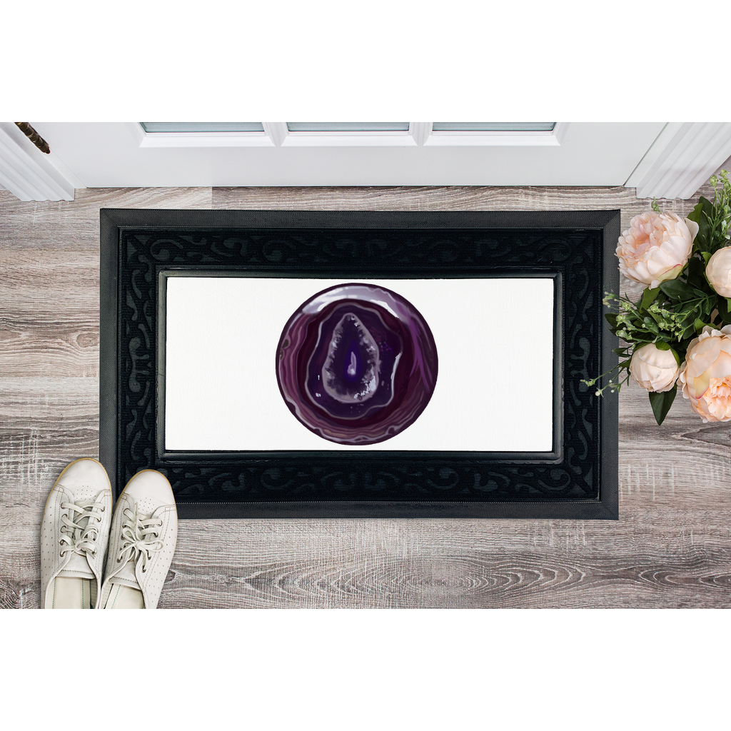 Purple Rock Sublimation Heavy Duty Door Mat with a removable fabric center and non-slip rubber base, featuring a classy brush border.