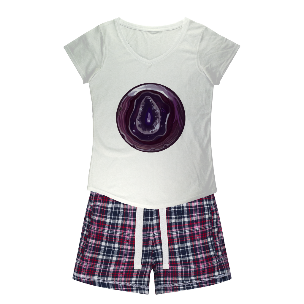 Purple Rock Women's Sleepy Tee and Flannel Short set featuring a relaxed fit T-shirt and vibrant flannel shorts, perfect for cozy nights.