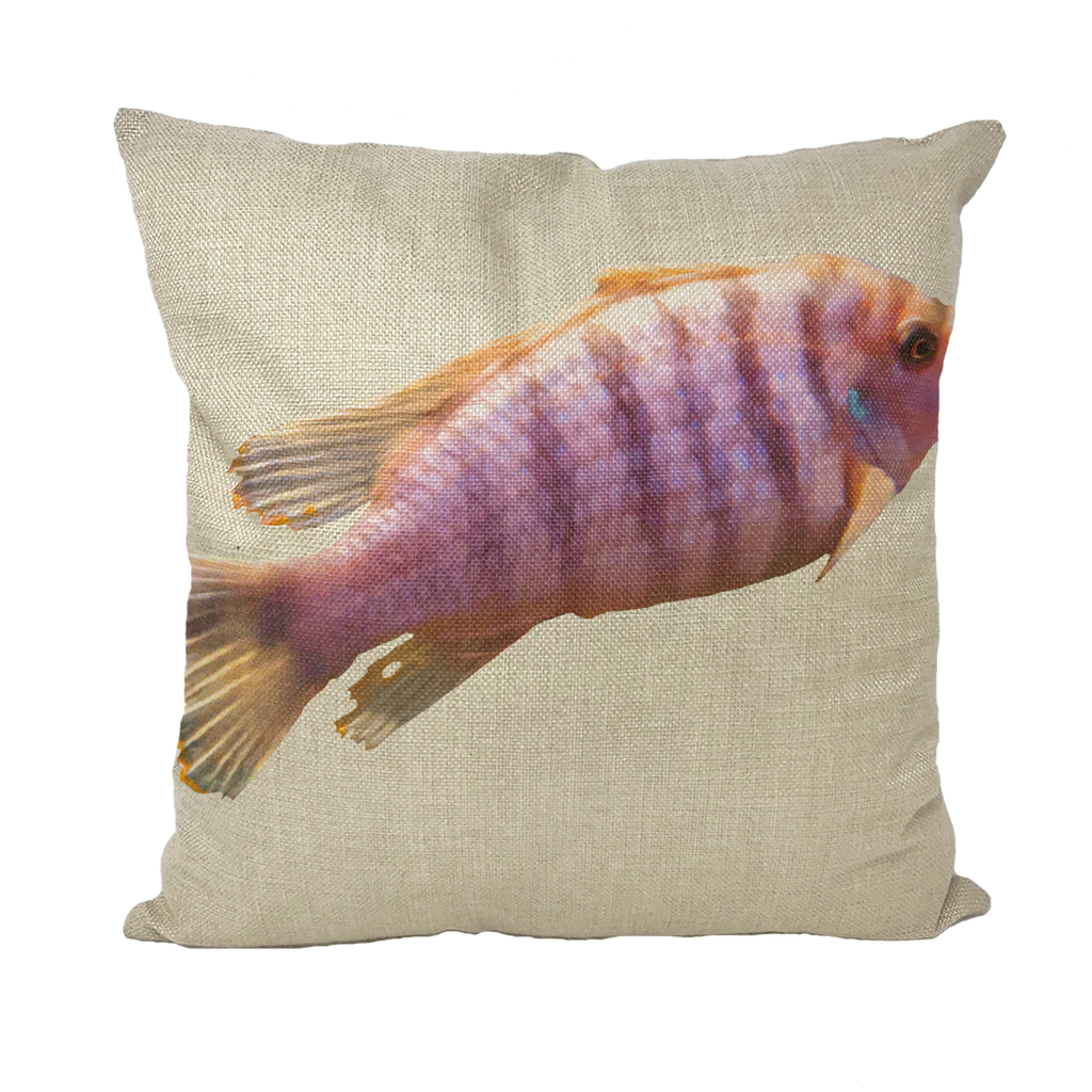 PurpleFish Throw Pillows in various styles including linen, canvas, and suede, showcasing their vibrant colors and textures.