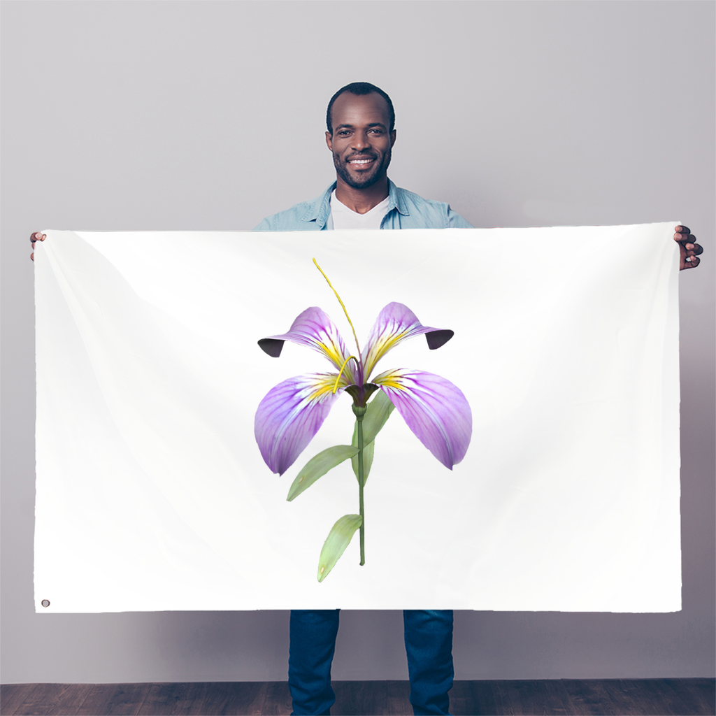 A vibrant PurpleFlower Sublimation Flag measuring 5FT x 3FT, featuring a beautiful floral design on durable polyester fabric.