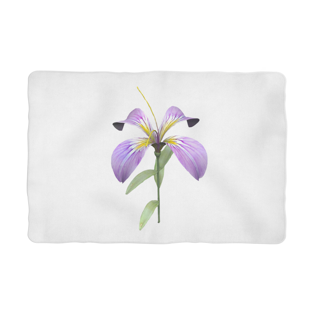 PurpleFlower Sublimation Pet Blanket made of soft polyester fleece, featuring a vibrant design on one side and a white back.