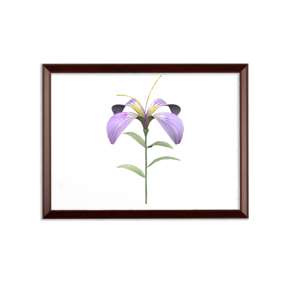 PurpleFlower2 Sublimation Wall Plaque with brown wooden frame and white printable surface, showcasing customizable design options.