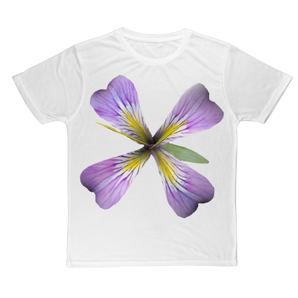 PurpleFlower3 Classic Sublimation Adult T-Shirt in vibrant colors, showcasing its soft polyester fabric and design suitability for sublimation printing.