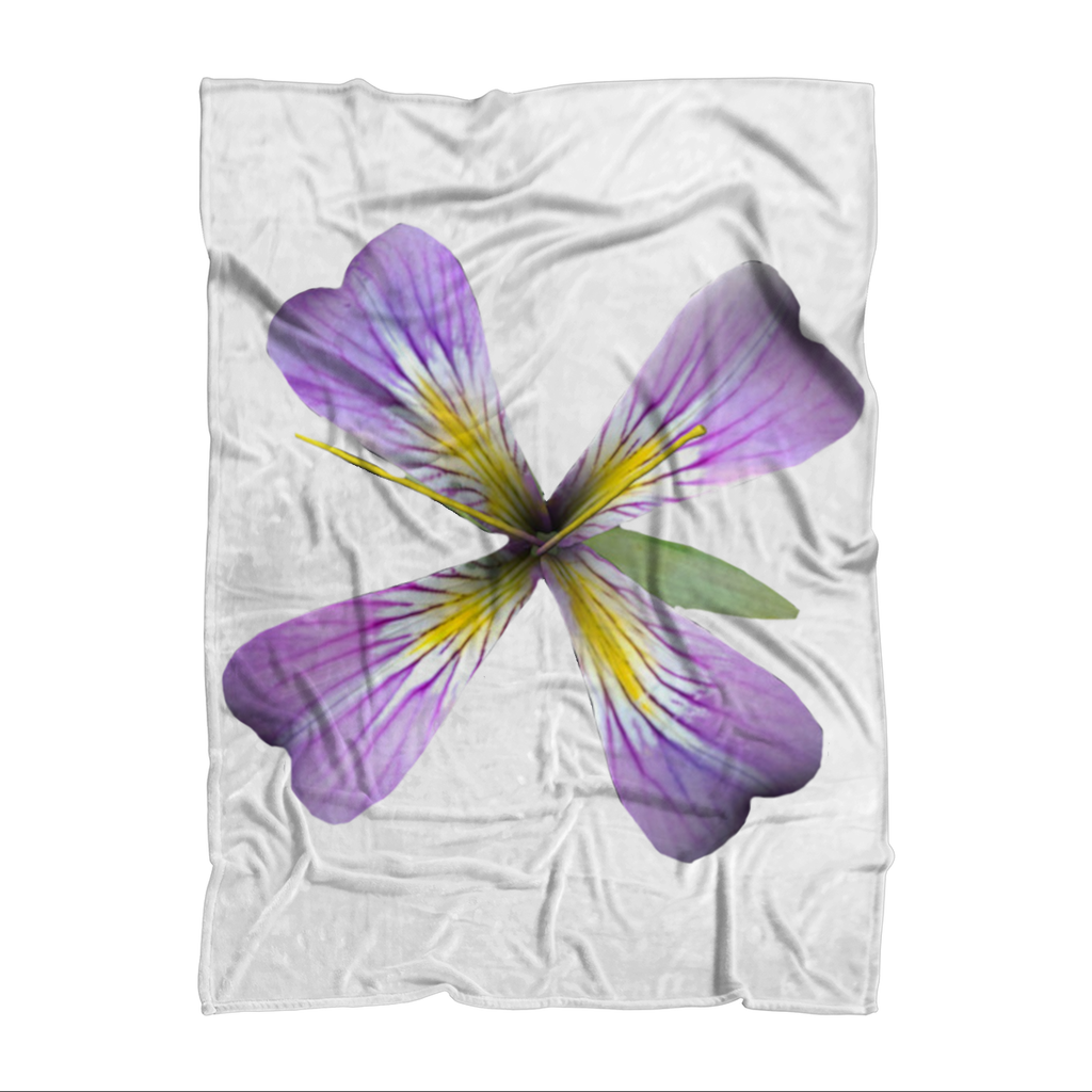 PurpleFlower3 Sublimation Throw Blanket featuring vibrant floral design on soft fleece fabric, perfect for cozying up.