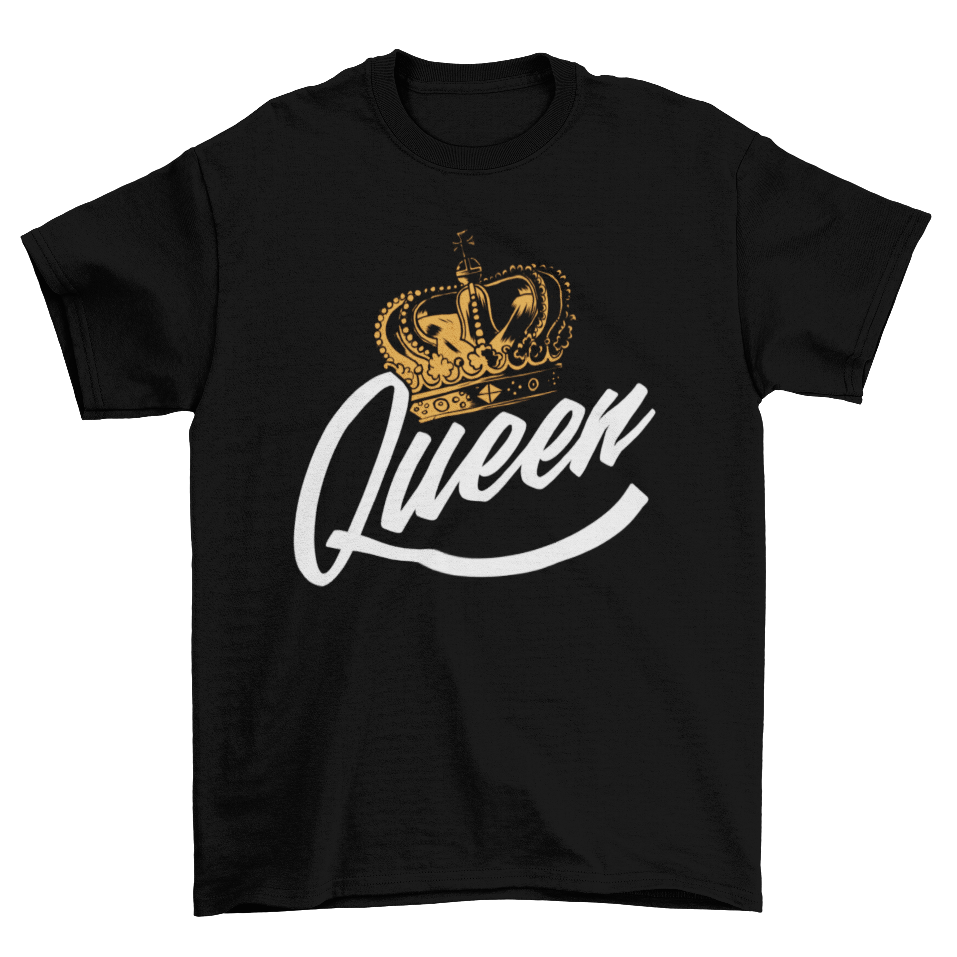 Queen Lettering T-shirt featuring elegant QUEEN text and a crown design on top.