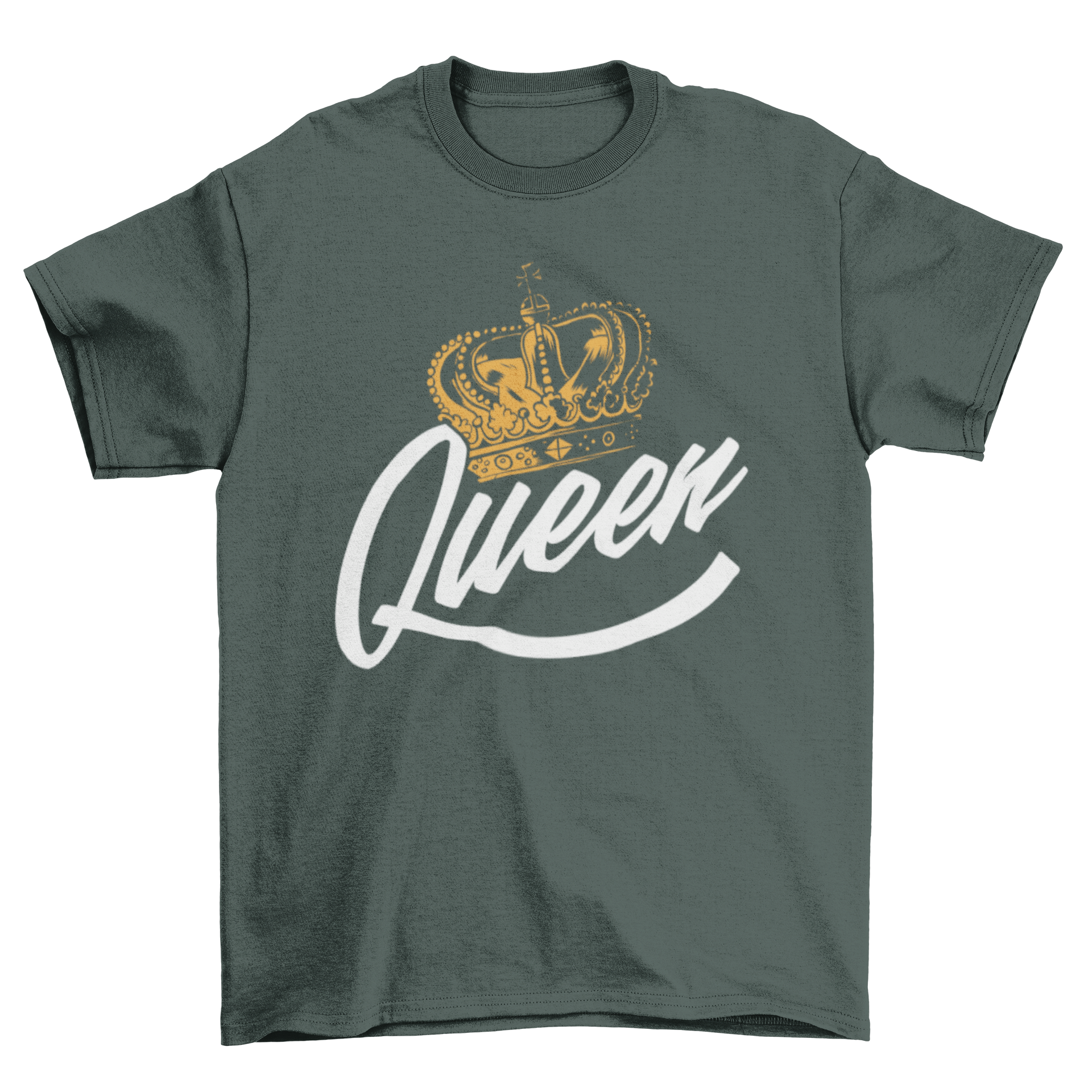 Queen Lettering T-shirt featuring elegant QUEEN text and a crown design on top.