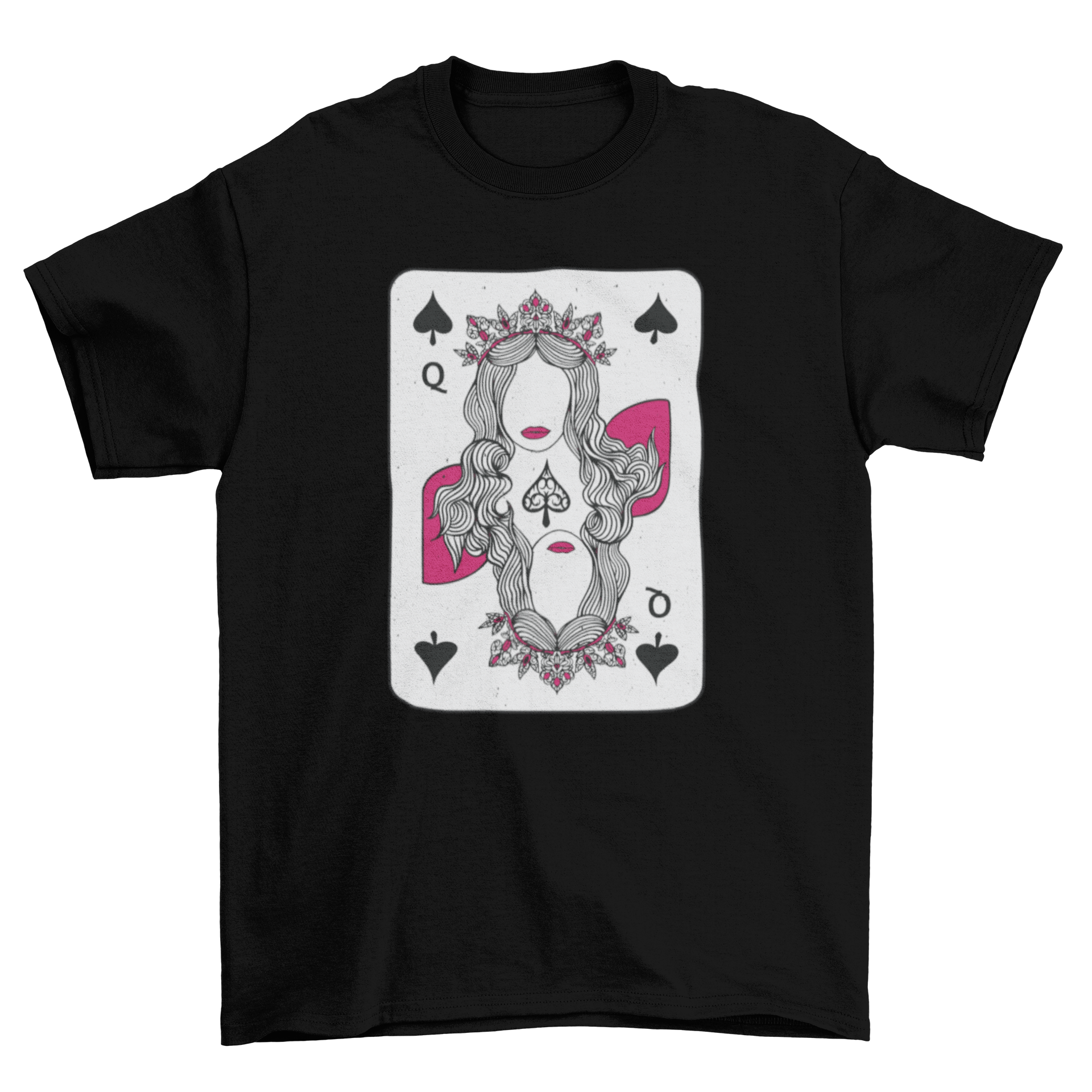 Stylish Queen of Spades t-shirt featuring a unique card design, perfect for card game enthusiasts.