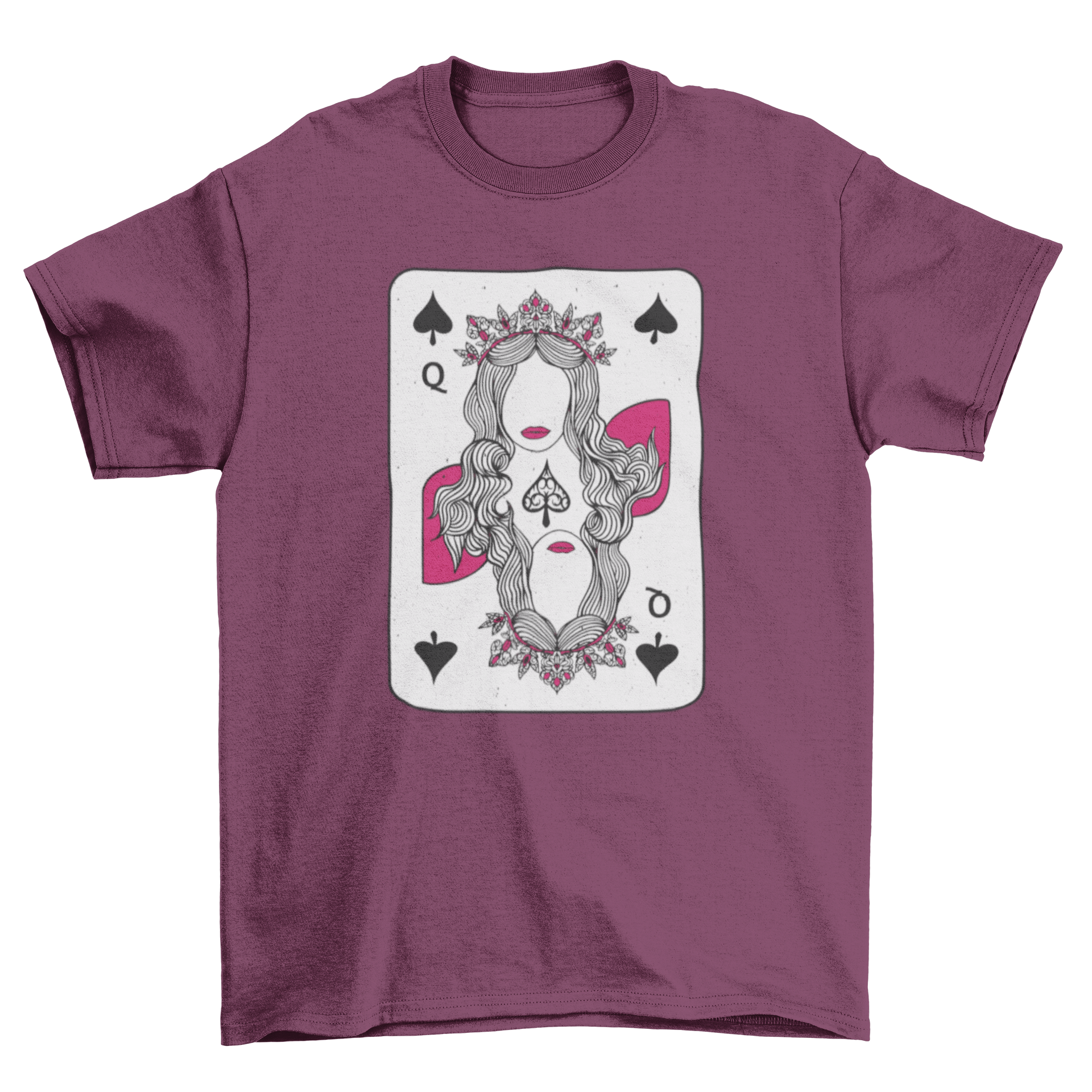 Stylish Queen of Spades t-shirt featuring a unique card design, perfect for card game enthusiasts.