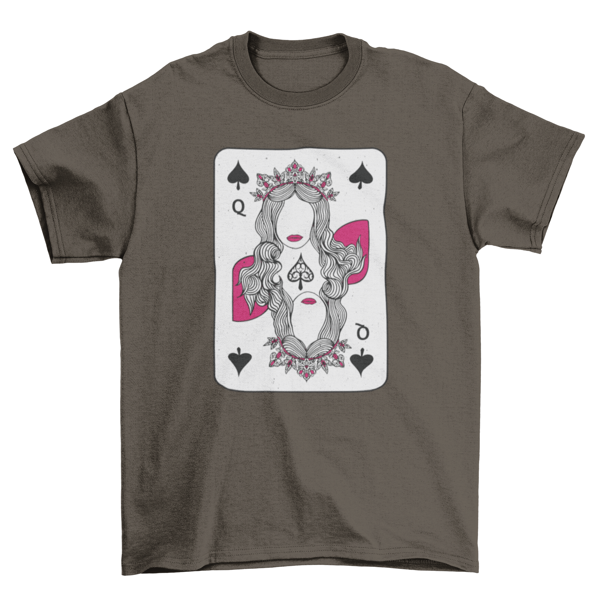 Stylish Queen of Spades t-shirt featuring a unique card design, perfect for card game enthusiasts.