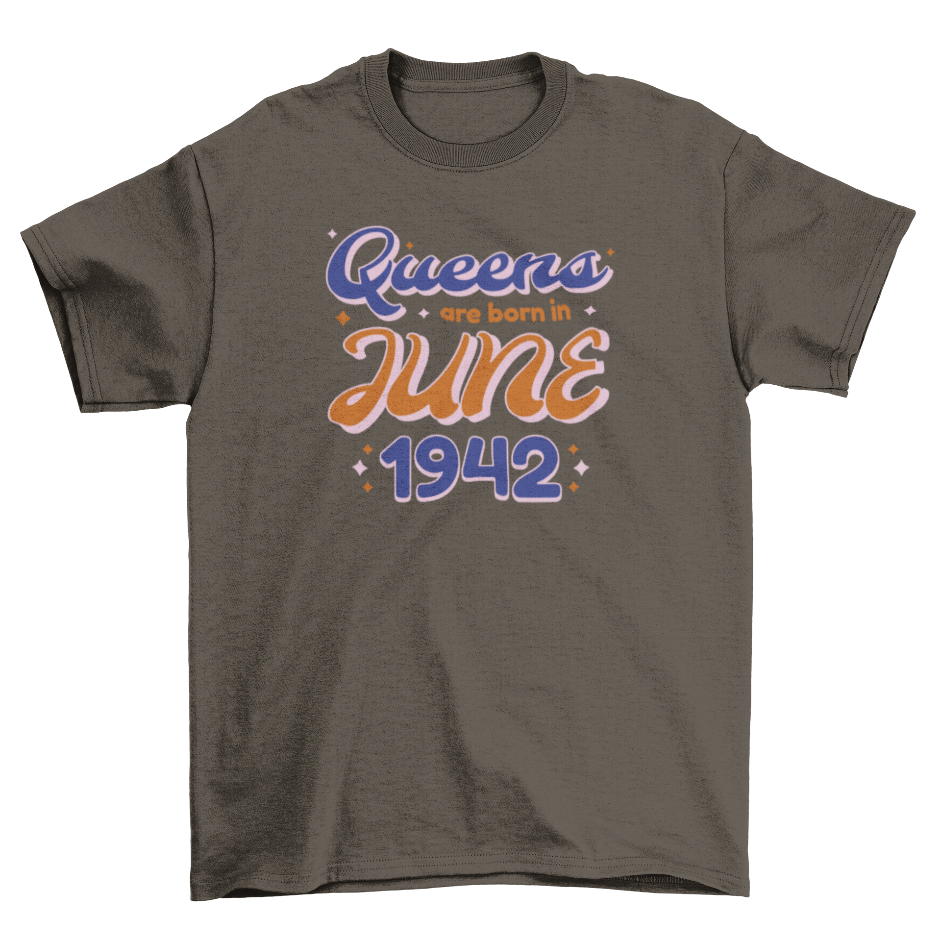 A stylish t-shirt featuring the quote 'Queens are born in 1942' in bold lettering, perfect for celebrating a special birth year.