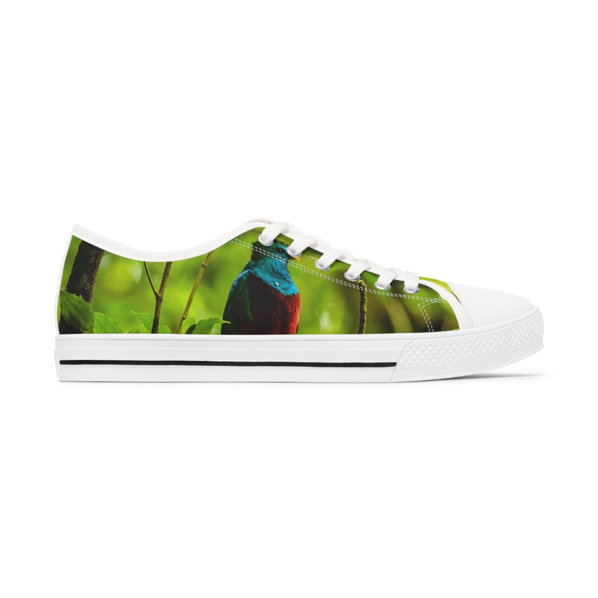 Quetzal Women's Low Top Sneakers in black and white with breathable canvas and memory foam insoles, showcasing stylish design and comfort.