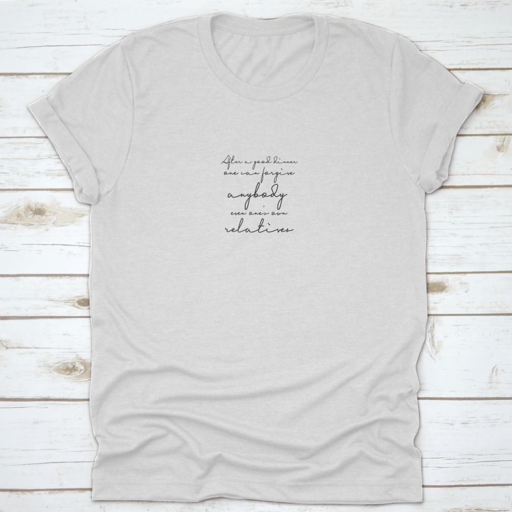 Quote Food Calligraphy Style design on a comfortable cotton fabric, showcasing artistic lettering.