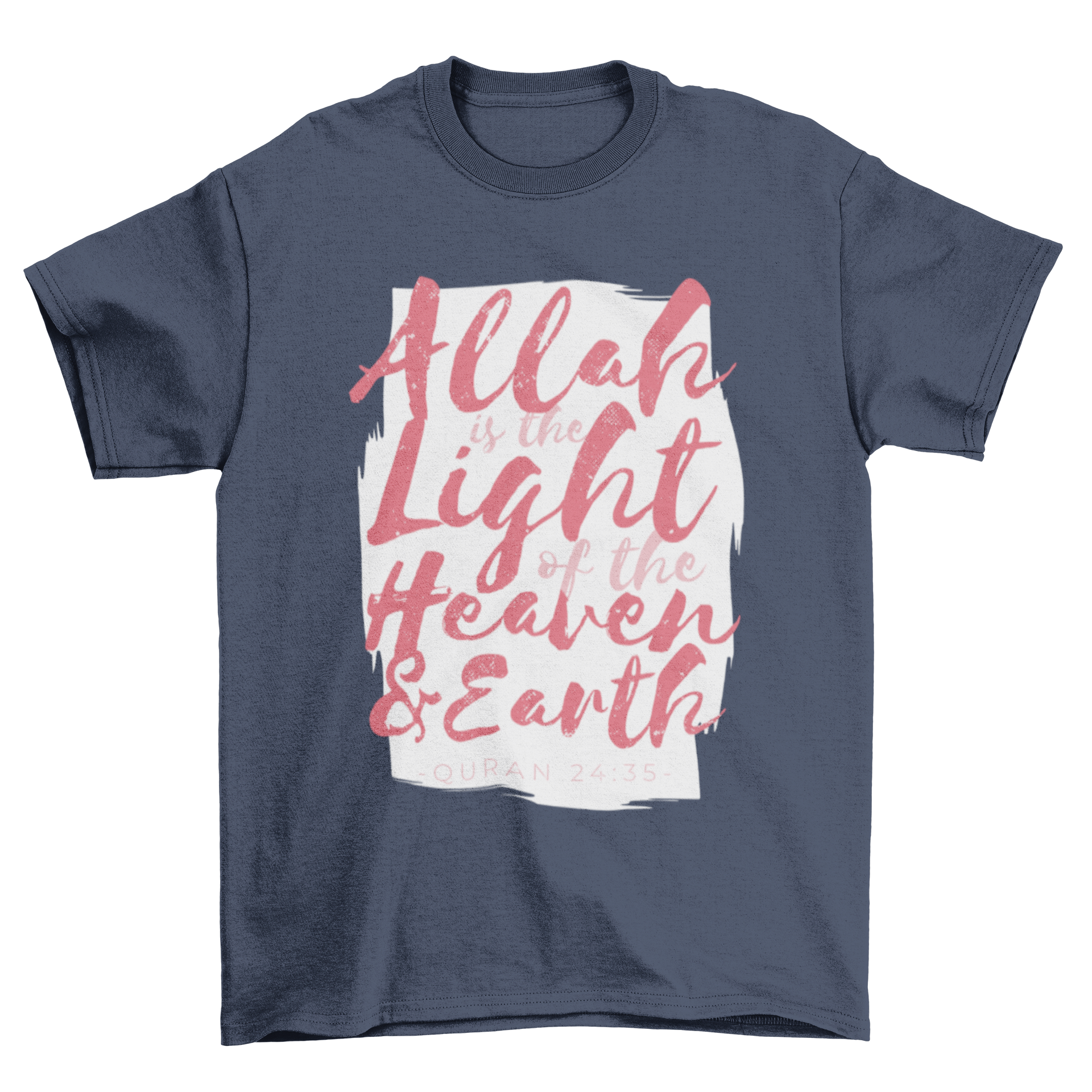 A stylish T-shirt featuring the Quran quote 'Allah is the Light of Heaven and Earth' in elegant typography.