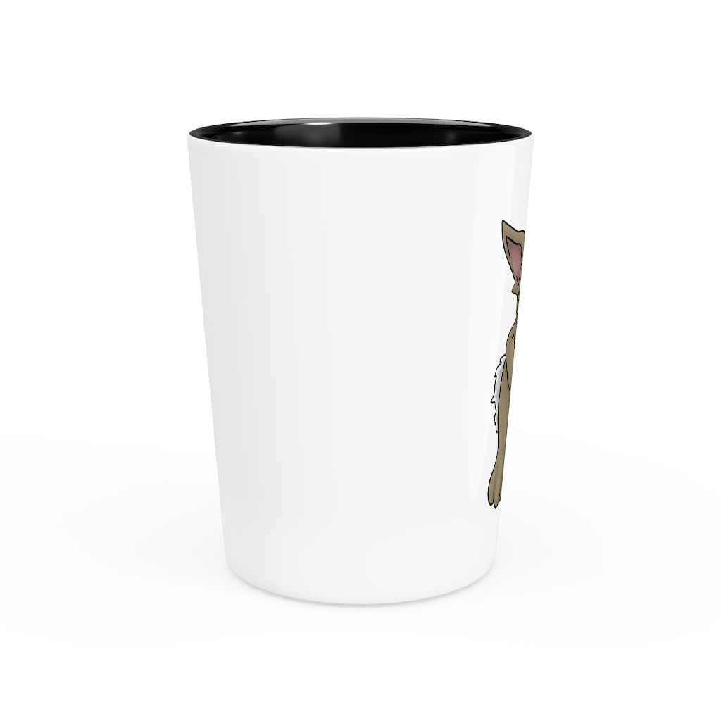 Personalized Rababab Shot Glass with white ceramic and customizable interior options.