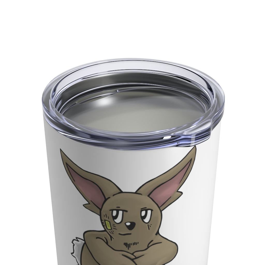 Rababab Tumbler 10oz in stainless steel with a see-thru plastic lid, showcasing its sleek design and rounded corners.