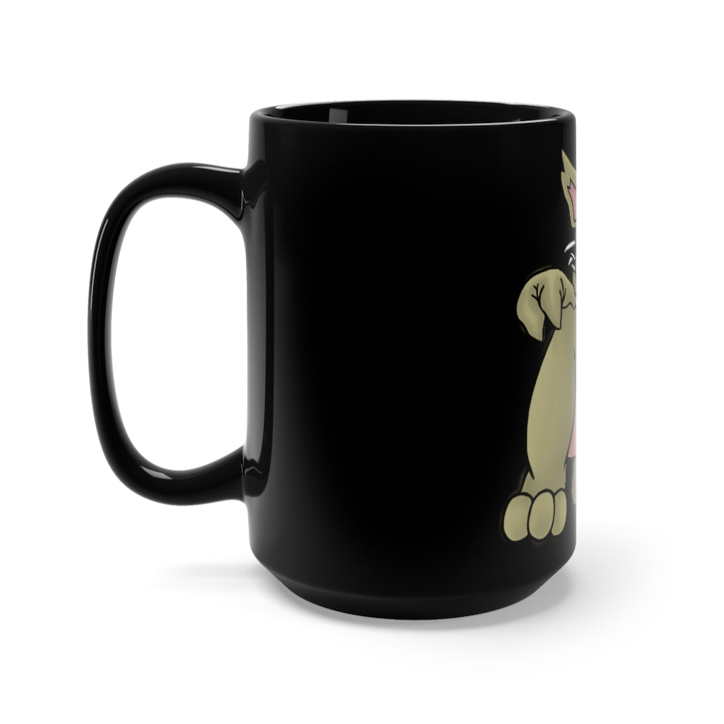 Rabbababa Black Mug 15oz featuring a sleek black ceramic design with a C-handle, perfect for coffee and tea lovers.