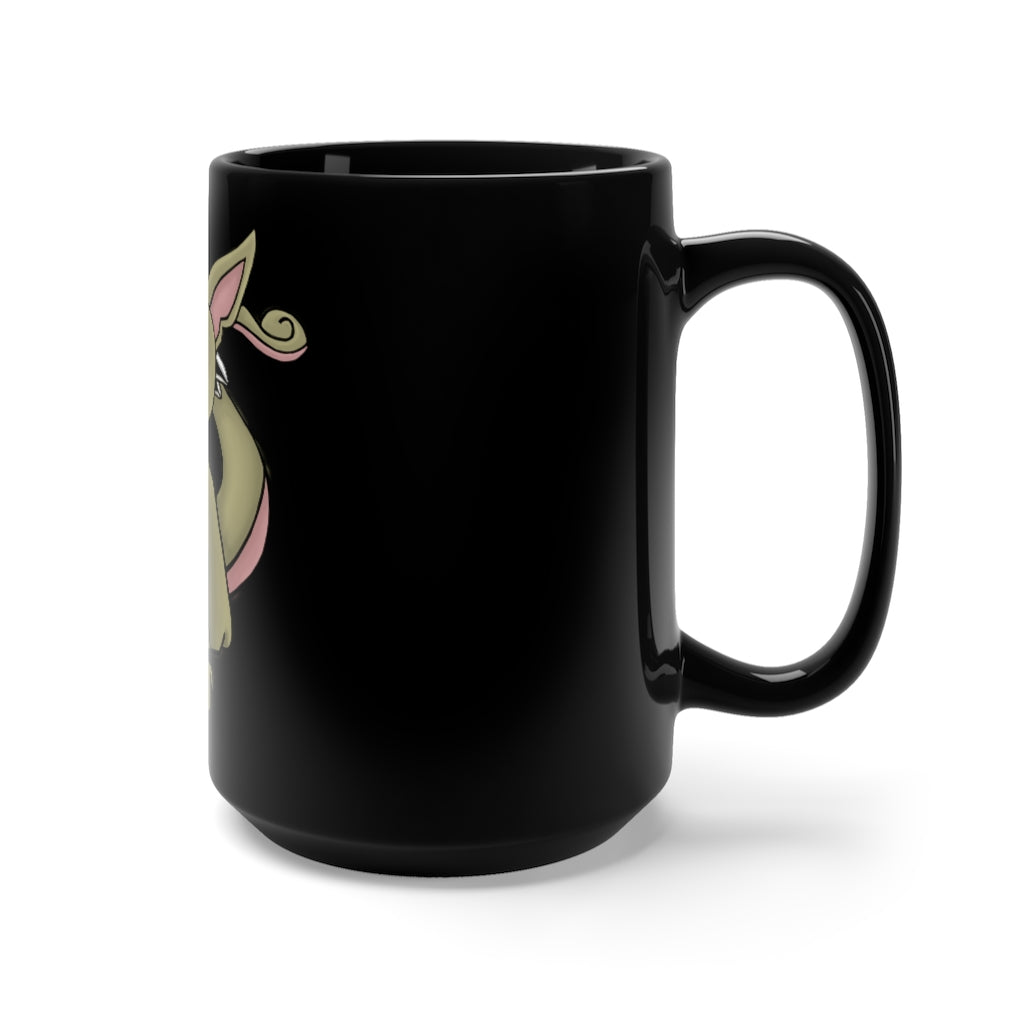 Rabbababa Black Mug 15oz featuring a sleek black ceramic design with a C-handle, perfect for coffee and tea lovers.