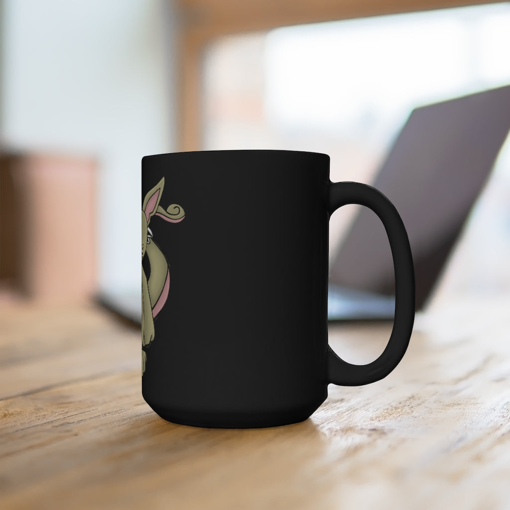 Rabbababa Black Mug 15oz featuring a sleek black ceramic design with a C-handle, perfect for coffee and tea lovers.