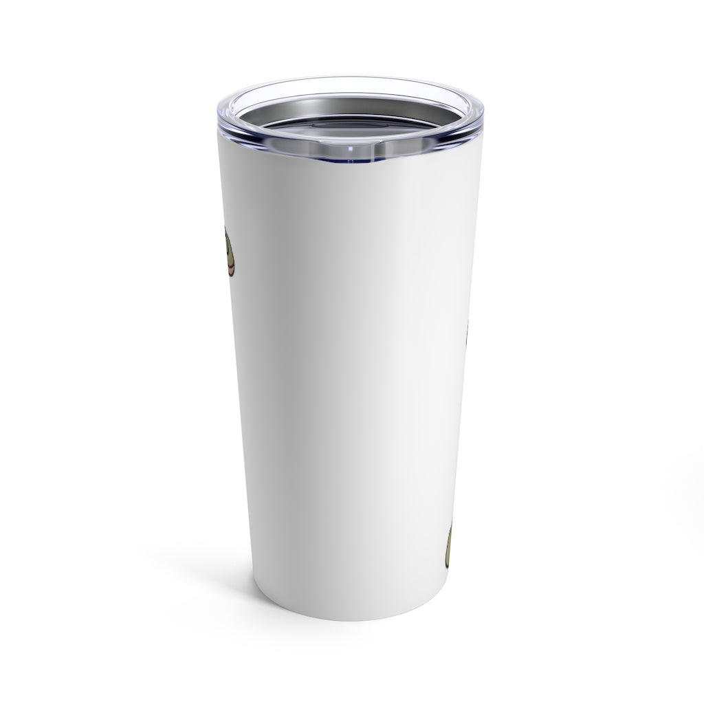 Rabbababa Tumbler 20oz in stainless steel with a see-thru plastic lid, showcasing its sleek design and rounded corners.