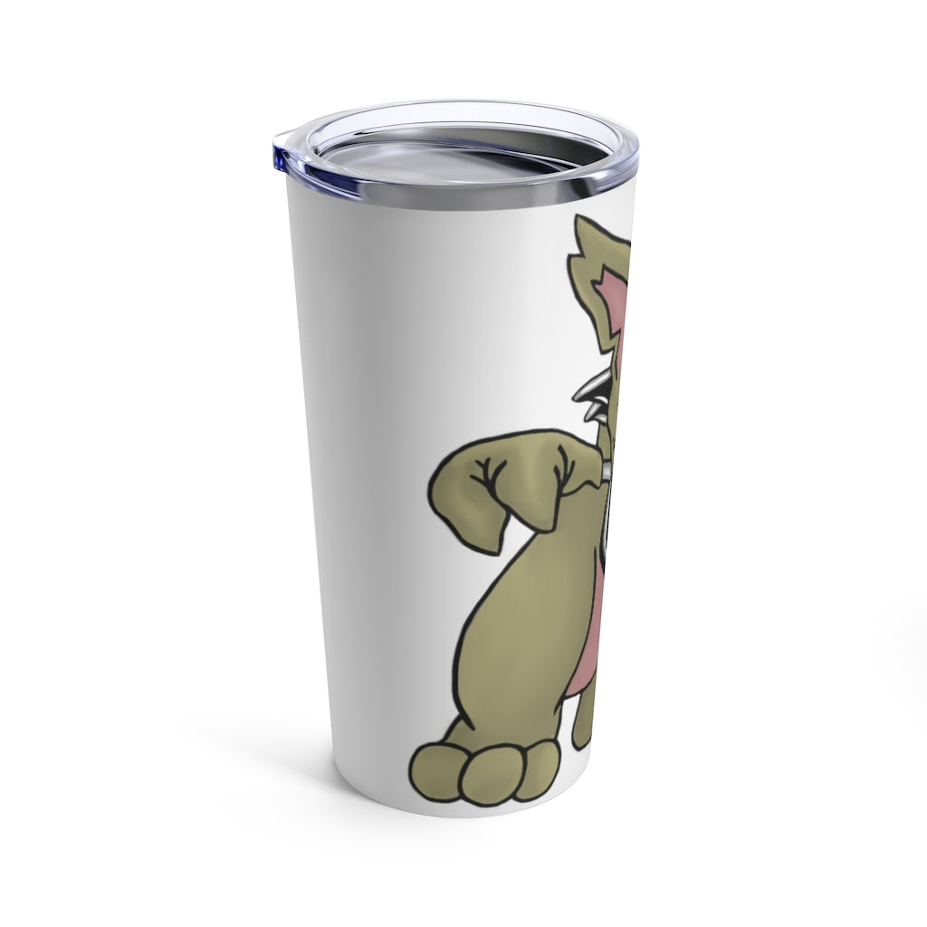 Rabbababa Tumbler 20oz in stainless steel with a see-thru plastic lid, showcasing its sleek design and rounded corners.