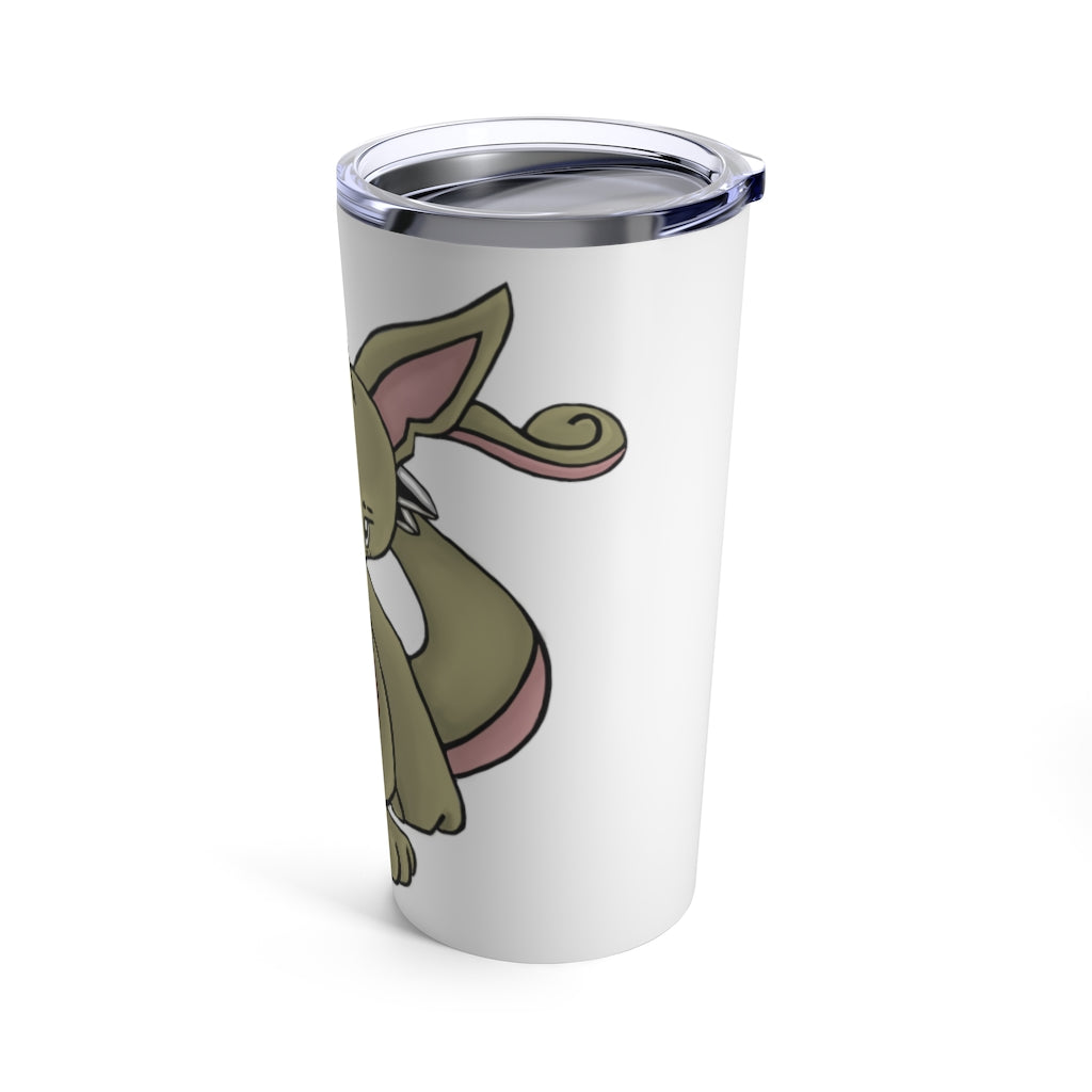 Rabbababa Tumbler 20oz in stainless steel with a see-thru plastic lid, showcasing its sleek design and rounded corners.