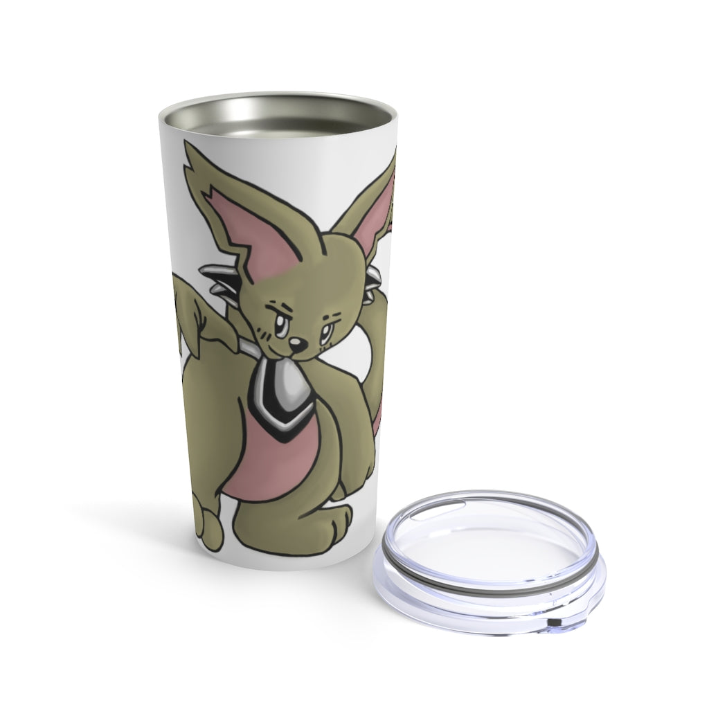 Rabbababa Tumbler 20oz in stainless steel with a see-thru plastic lid, showcasing its sleek design and rounded corners.