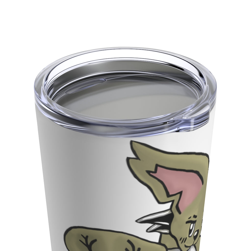 Rabbababa Tumbler 20oz in stainless steel with a see-thru plastic lid, showcasing its sleek design and rounded corners.