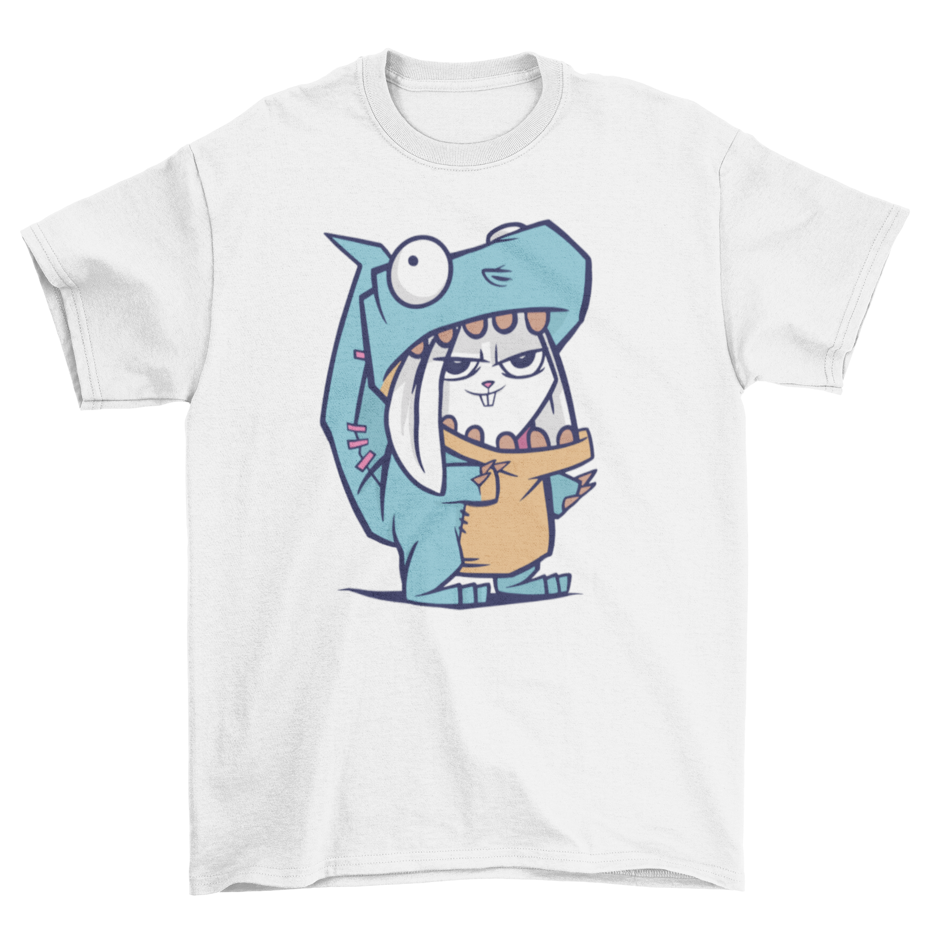 A playful Rabbit Dinosaur T-shirt featuring a cartoon bunny in a dinosaur costume, perfect for casual wear.