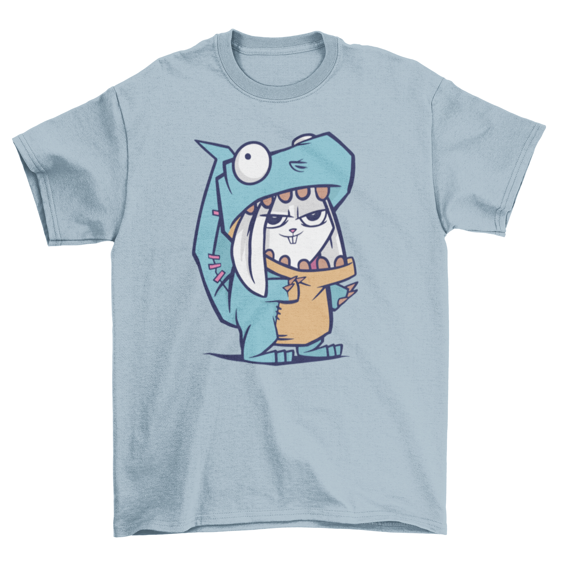 A playful Rabbit Dinosaur T-shirt featuring a cartoon bunny in a dinosaur costume, perfect for casual wear.