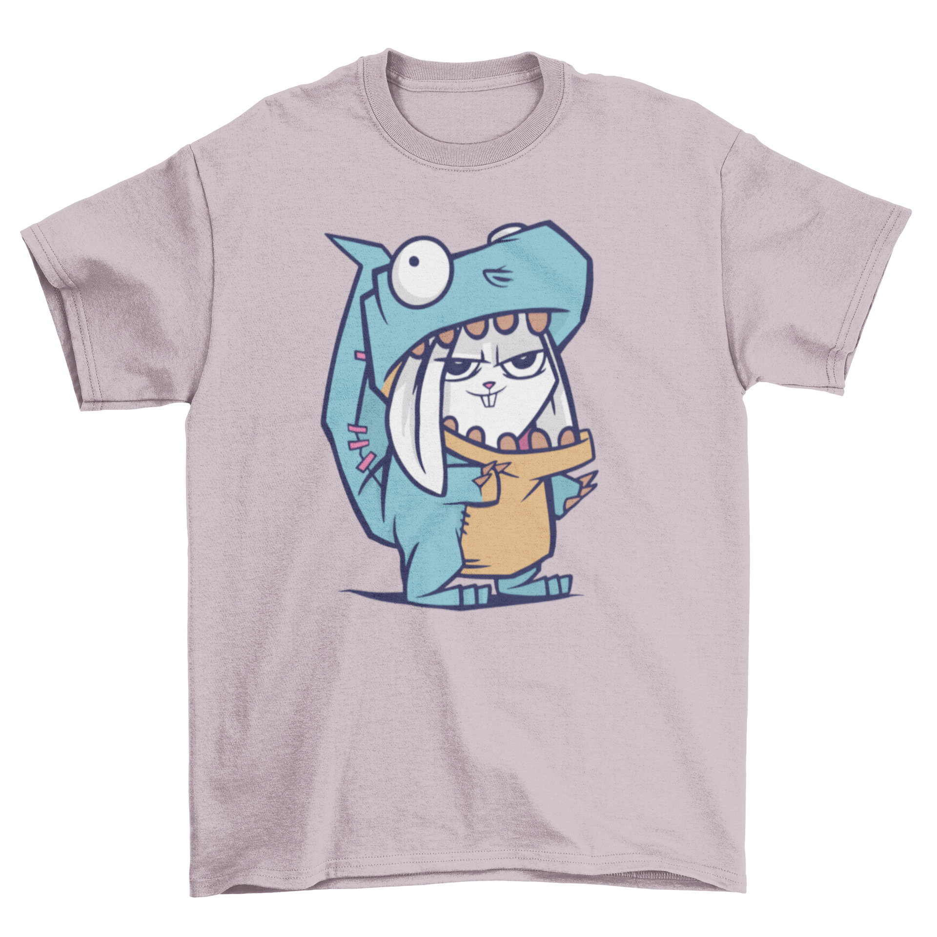 A playful Rabbit Dinosaur T-shirt featuring a cartoon bunny in a dinosaur costume, perfect for casual wear.