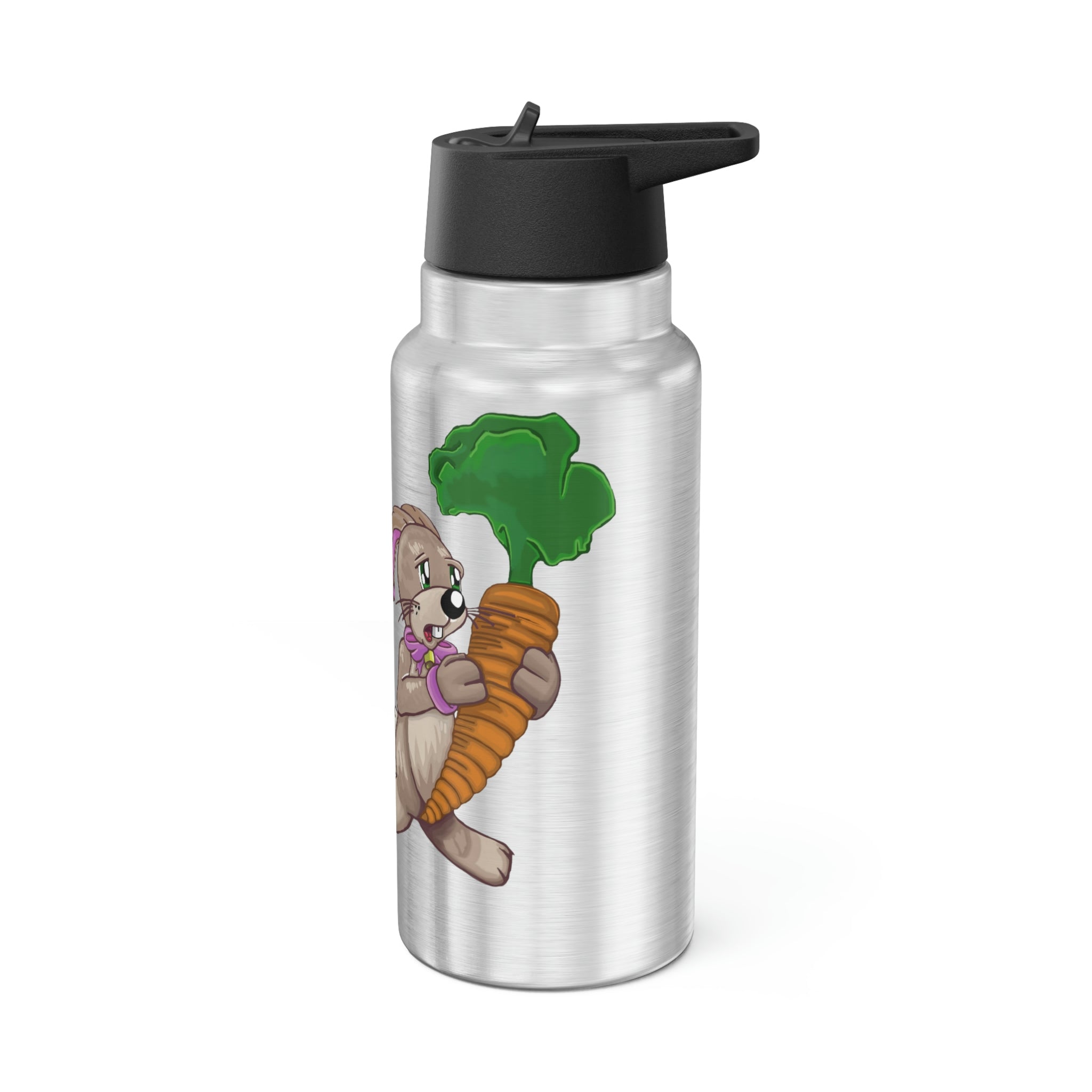 Rabbit with Carrot Gator Tumbler, 32oz stainless steel drinkware with a plastic straw, featuring a vibrant design.