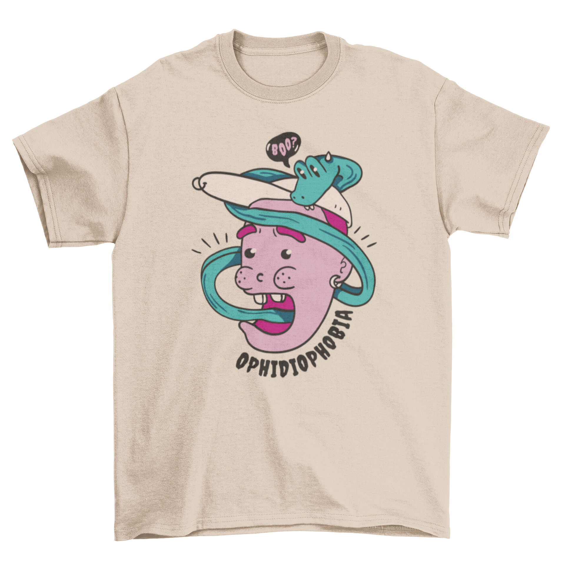 Rad Ophidiophobia t-shirt featuring a unique snake-themed design on a comfortable fabric.