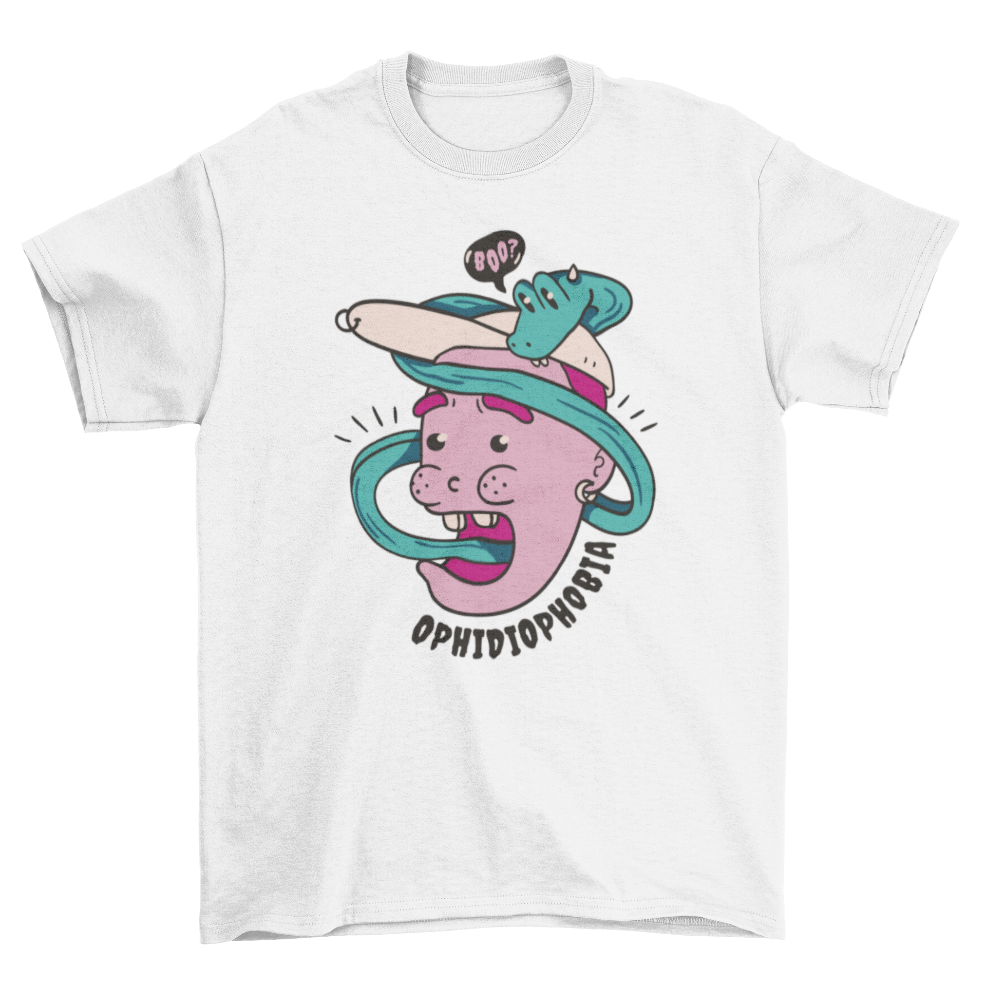 Rad Ophidiophobia t-shirt featuring a unique snake-themed design on a comfortable fabric.