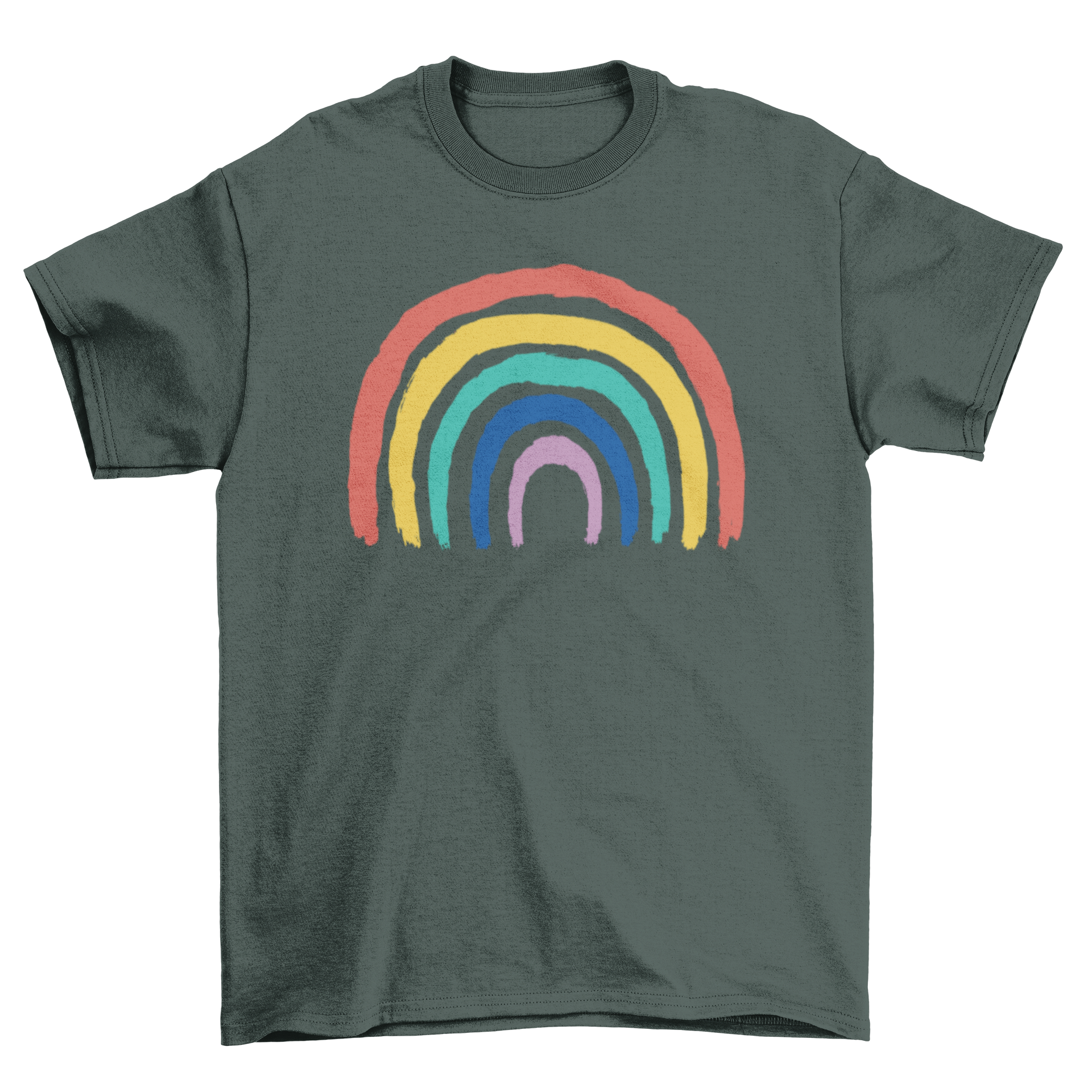 Infant Rainbow T-shirt featuring a colorful rainbow design, made from soft fabric for comfort.