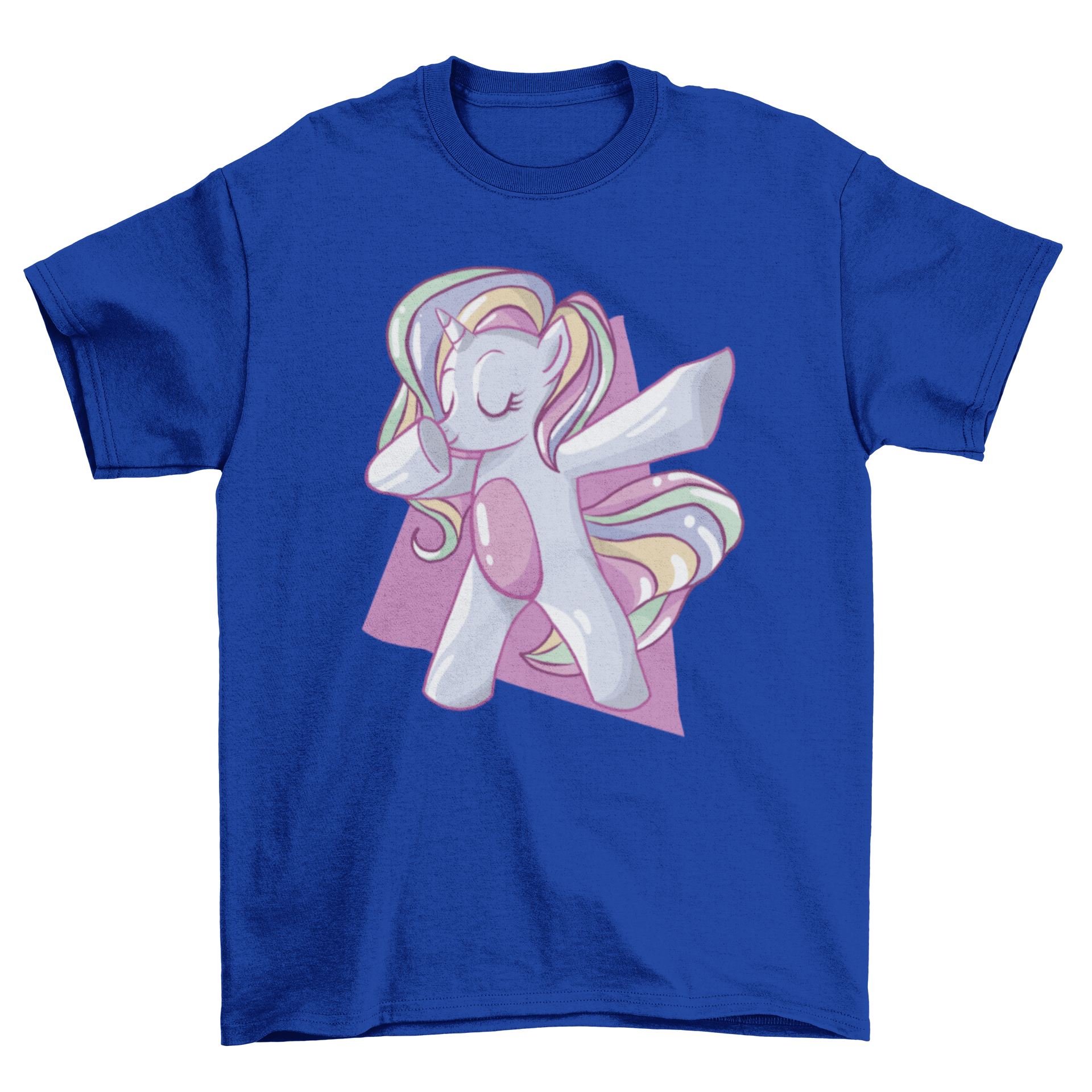 A colorful t-shirt featuring a rainbow unicorn dabbing, showcasing vibrant colors and a playful design.