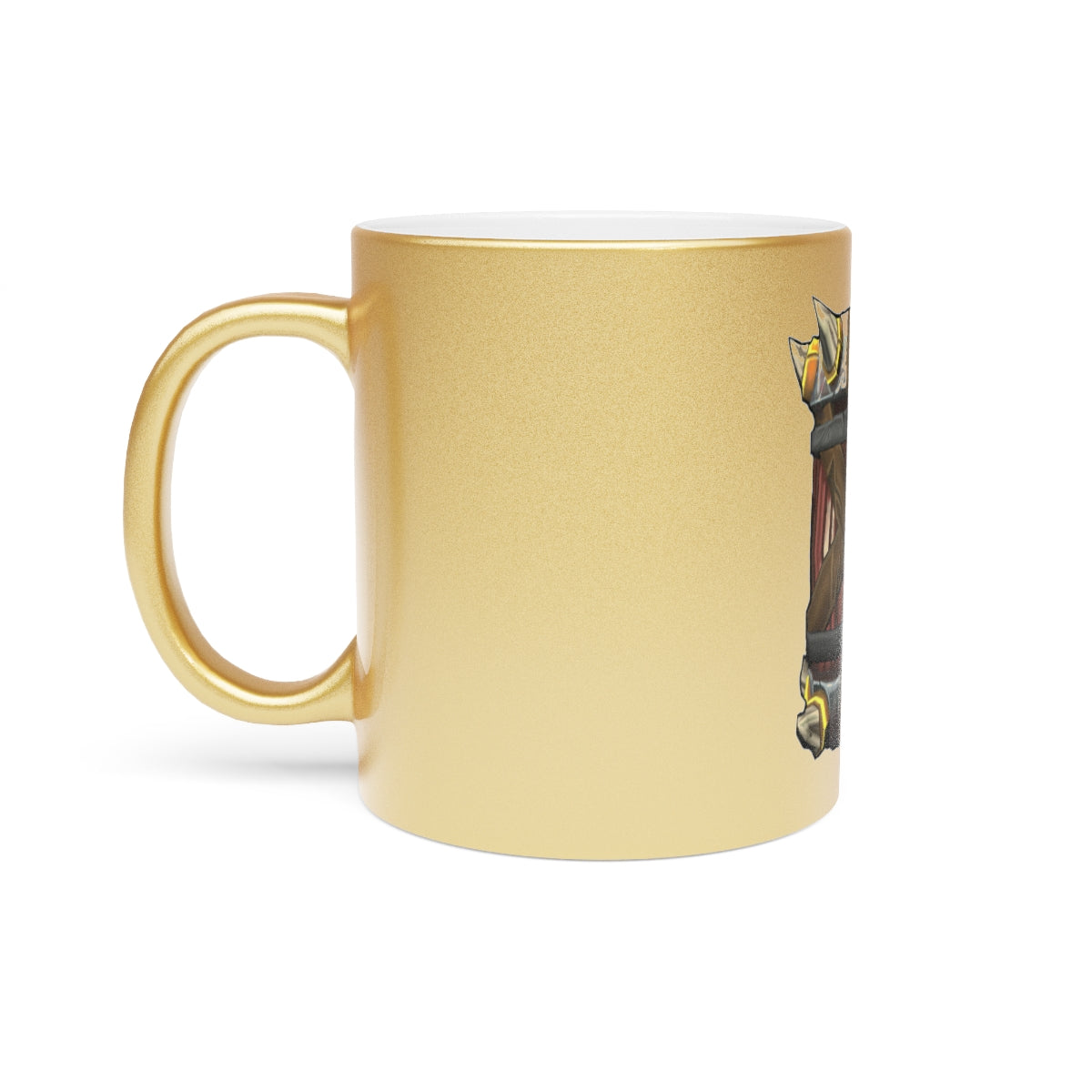 Raptor Barrel Metallic Mug in Silver and Gold finishes, showcasing a personalized design with a comfortable C-handle.