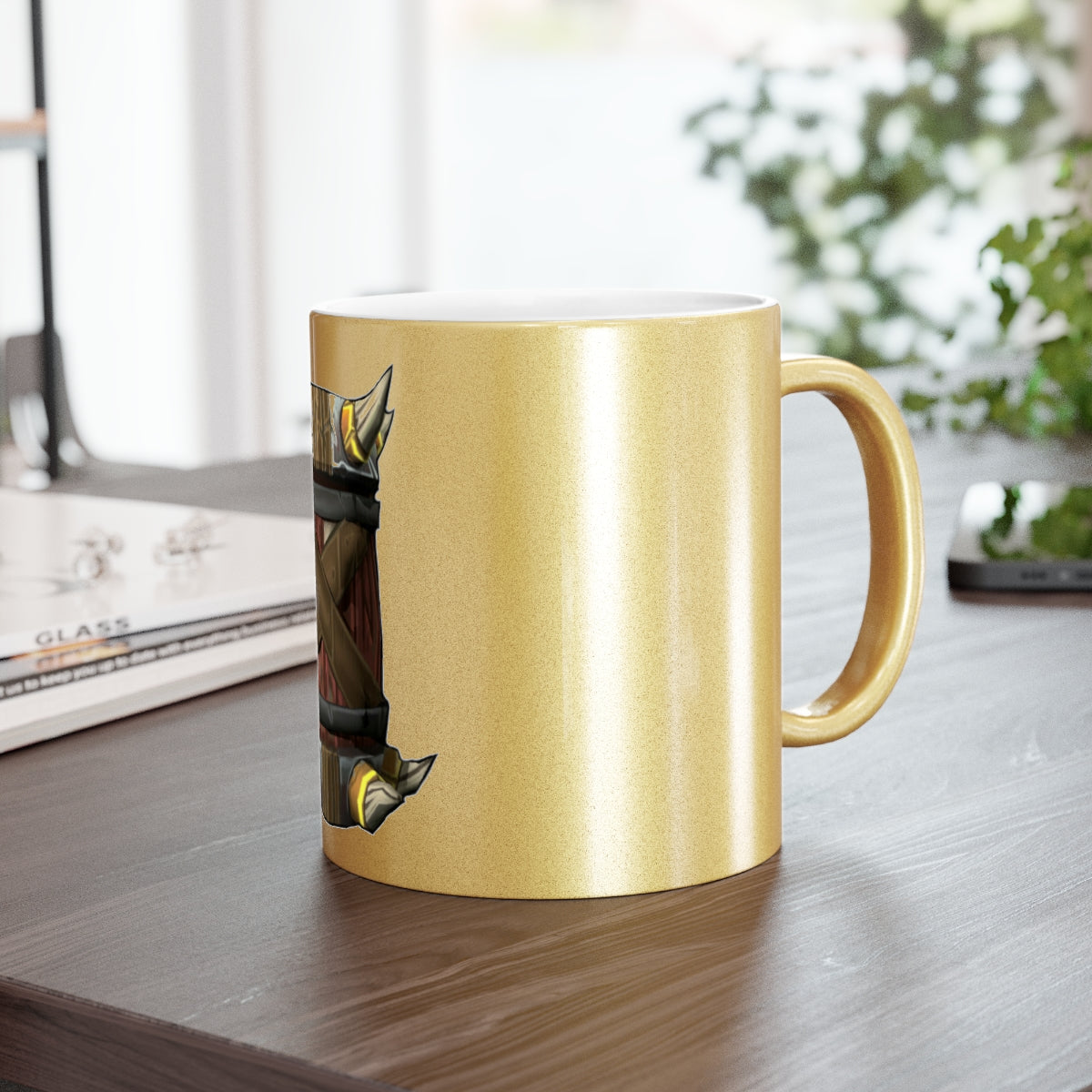 Raptor Barrel Metallic Mug in Silver and Gold finishes, showcasing a personalized design with a comfortable C-handle.