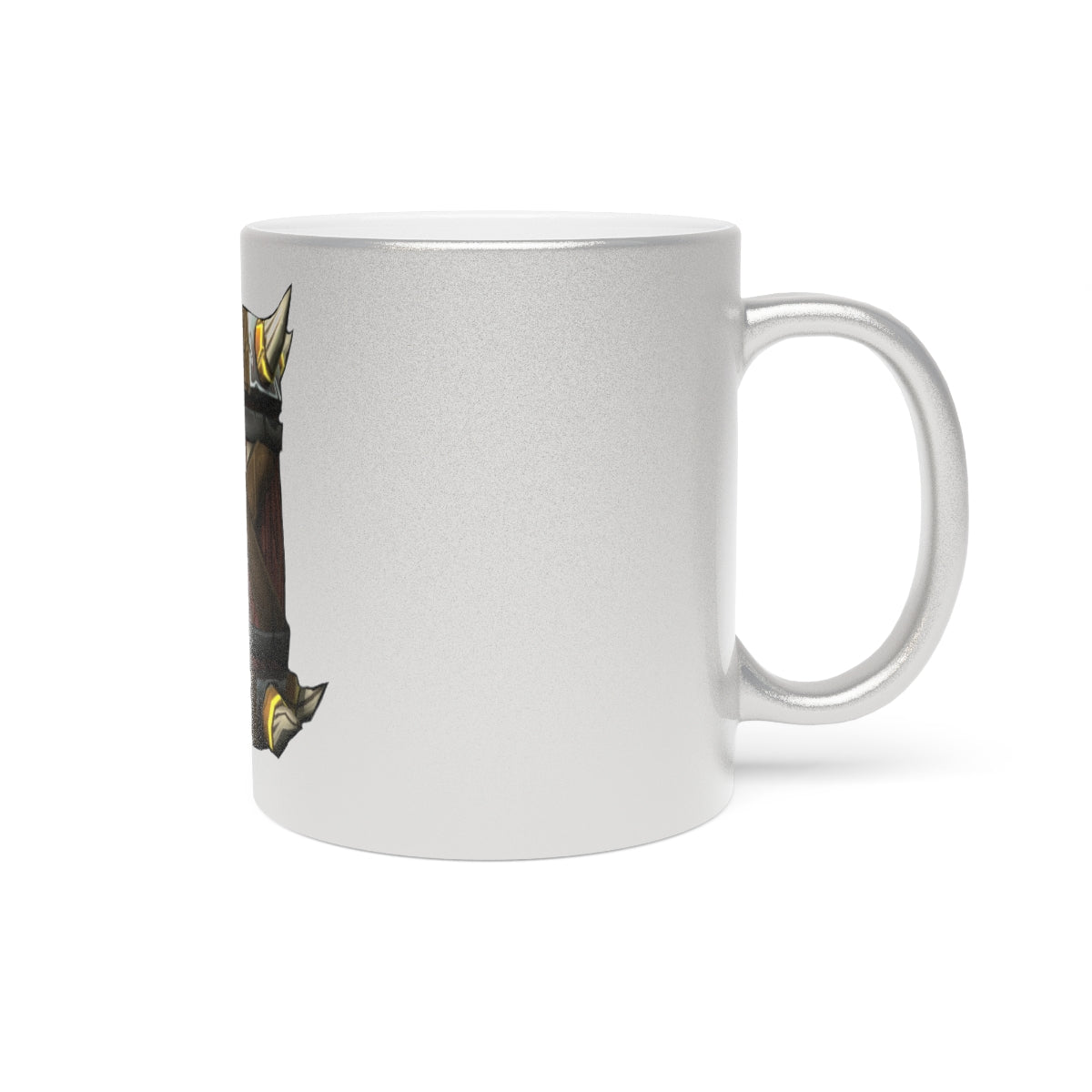 Raptor Barrel Metallic Mug in Silver and Gold finishes, showcasing a personalized design with a comfortable C-handle.