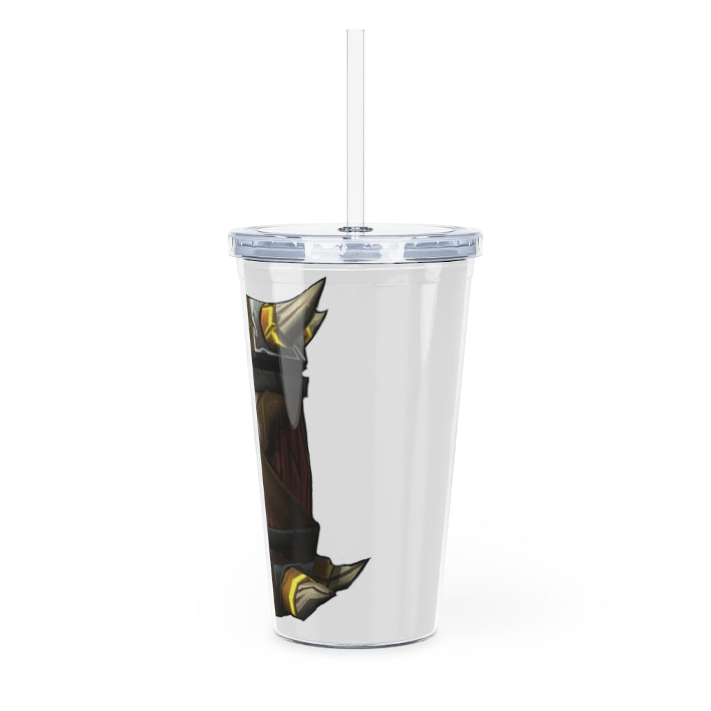 Raptor Barrel Plastic Tumbler with Straw, featuring a customizable design and double wall insulation, perfect for drinks at events.