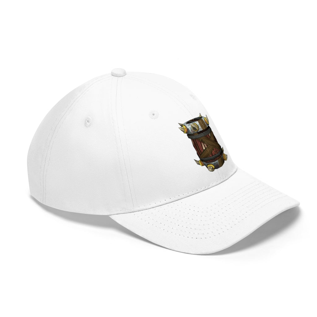 Raptor Barrel Unisex Twill Hat in classic design, showcasing adjustable Velcro closure and 6-panel structure.