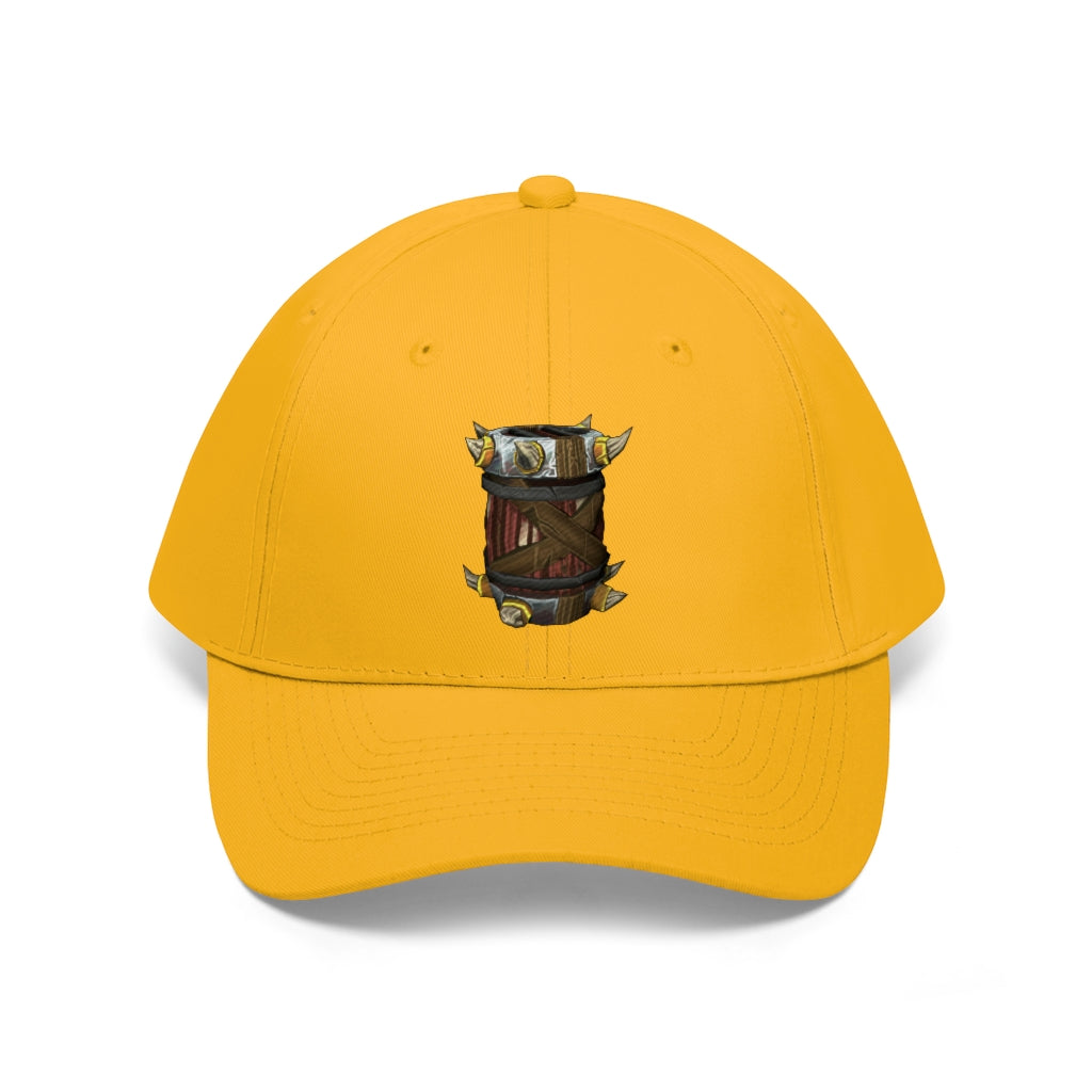 Raptor Barrel Unisex Twill Hat in classic design, showcasing adjustable Velcro closure and 6-panel structure.